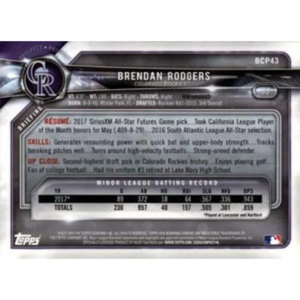 2018 Bowman Chrome Prospects Brendan Rodgers BCP43 Colorado Rockies
